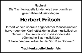 Traueranzeige von Herbert Fritsch von vrm-trauer