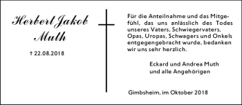 Traueranzeige von Herbert Jakob Muth von vrm-trauer