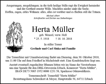 Traueranzeige von Herta Müller von vrm-trauer