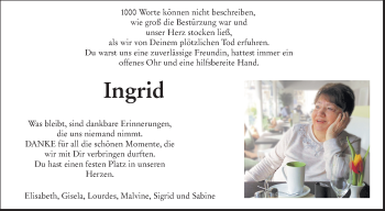 Traueranzeige von Ingrid  von vrm-trauer