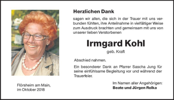 Traueranzeige von Irmgard Kohl von vrm-trauer