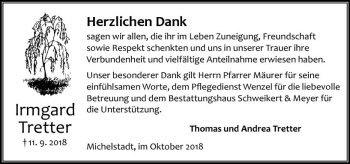 Traueranzeige von Irmgard Tretter von vrm-trauer