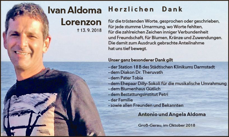  Traueranzeige für Ivan Aldoma Lorenzon vom 20.10.2018 aus vrm-trauer