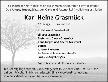 Traueranzeige von Karl Heinz Grasmück von vrm-trauer
