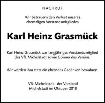 Traueranzeige von Karl Heinz Grasmück von vrm-trauer