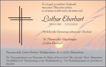 Traueranzeige von Lothar Eberhart von vrm-trauer