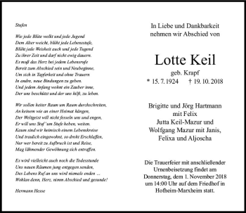 Traueranzeige von Lotte Keil von vrm-trauer