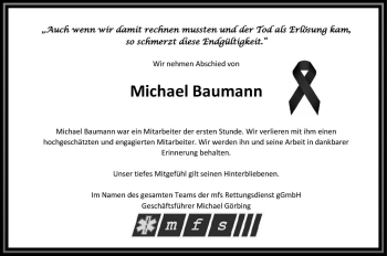 Traueranzeige von Michael Baumann von vrm-trauer