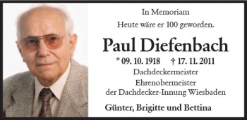Traueranzeige von Paul Diefenbach von vrm-trauer