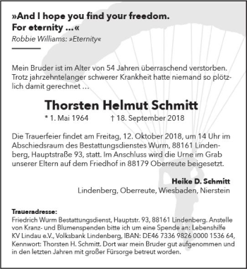 Traueranzeige von Thorsten Helmut Schmitt von vrm-trauer