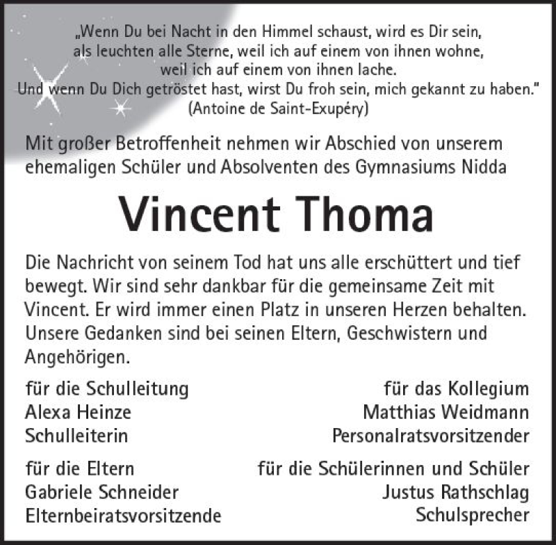 Traueranzeigen von Vincent Thoma | www.vrm-trauer.de