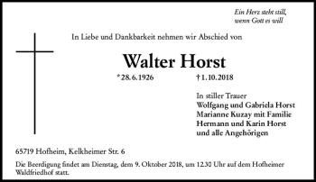 Traueranzeige von Walter Horst von vrm-trauer