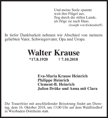 Traueranzeige von Walter Krause von vrm-trauer
