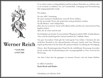 Traueranzeige von Werner Reich von vrm-trauer