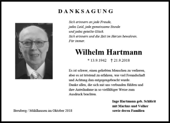Traueranzeige von Wilhelm Hartmann von vrm-trauer