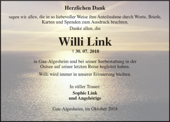 Traueranzeige von Willi Link von vrm-trauer