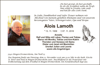 Traueranzeige von Alois Lamoth von vrm-trauer