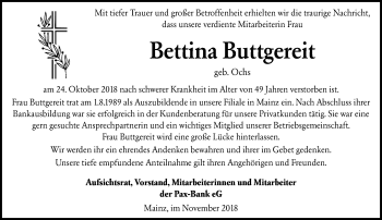 Traueranzeige von Bettina Buttgereit von vrm-trauer