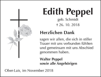Traueranzeige von Edith Peppel von  Kreisanzeiger