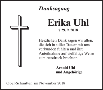 Traueranzeige von Erika Uhl von  Kreisanzeiger