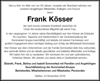 Traueranzeige von Frank Kösser von  Gießener Anzeiger