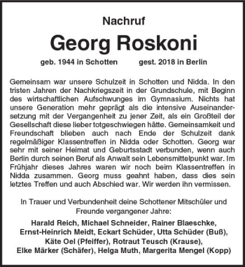Traueranzeige von Georg Roskoni von  Kreisanzeiger
