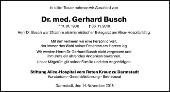Traueranzeige von Gerhard Busch von vrm-trauer