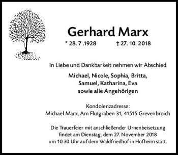 Traueranzeige von Gerhard Marx von vrm-trauer
