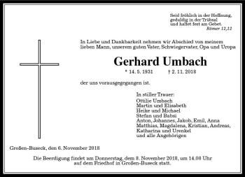 Traueranzeige von Gerhard Umbach von  Gießener Anzeiger