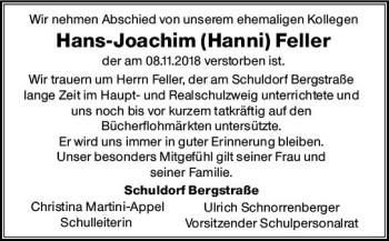 Traueranzeige von Hans-Joachim Feller von vrm-trauer