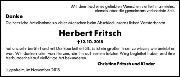 Traueranzeige von Herbert Fritsch von vrm-trauer