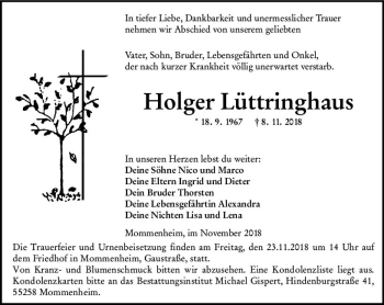 Traueranzeige von Holger Lüttringhaus von vrm-trauer