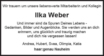 Traueranzeige von Ilka Weber von vrm-trauer