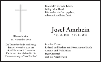 Traueranzeige von Josef Amrhein von vrm-trauer
