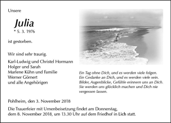 Traueranzeige von Julia  von  Gießener Anzeiger