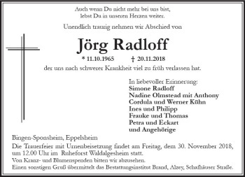 Traueranzeige von Jörg Radloff von vrm-trauer