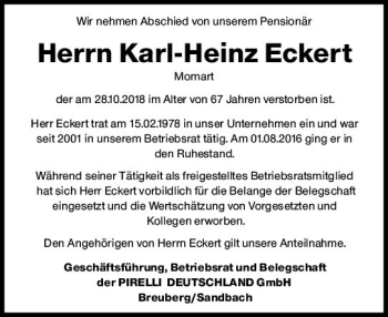 Traueranzeige von Karl-Heinz Eckert von vrm-trauer