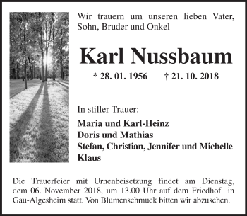 Traueranzeige von Karl Nussbaum von vrm-trauer