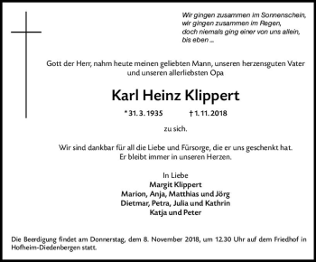 Traueranzeige von Karl Heinz Klippert von vrm-trauer