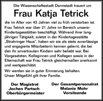 Traueranzeige von Katja Tetrick von vrm-trauer