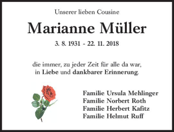 Traueranzeige von Marianne Müller von vrm-trauer