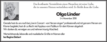 Traueranzeige von Olga Linder von vrm-trauer