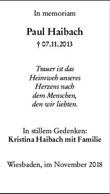 Traueranzeige von Paul Haibach von vrm-trauer