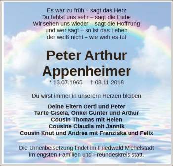Traueranzeige von Peter Arthur Appenheimer von vrm-trauer