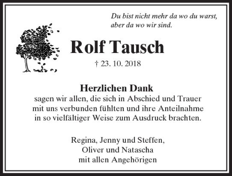  Traueranzeige für Rolf Tausch vom 08.11.2018 aus  Camberger Anzeiger