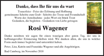 Traueranzeige von Rosi Wagener von  Camberger Anzeiger
