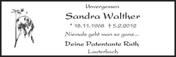 Traueranzeige von Sandra Walther von VRM Trauer