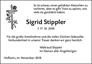 Traueranzeige von Sigrid Stippler von vrm-trauer