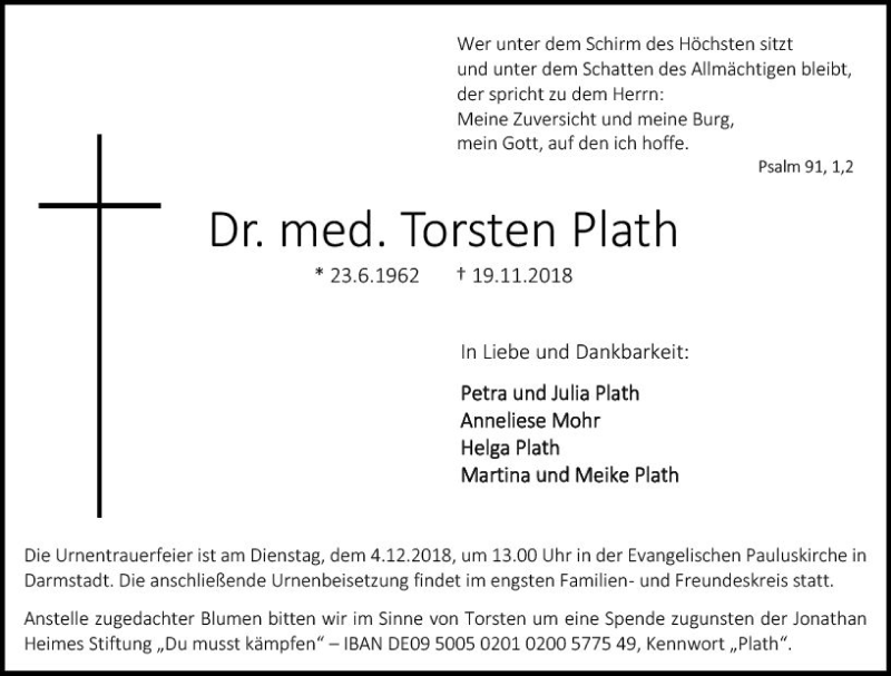  Traueranzeige für Torsten Plath vom 24.11.2018 aus vrm-trauer