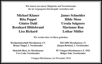 Traueranzeige von Wir trauern  von  Usinger Anzeiger